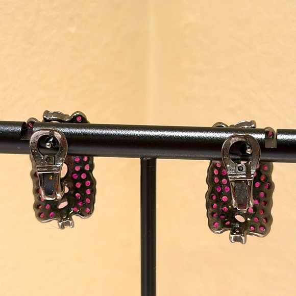 Unique silver real ruby and pink sapphire omega back earrings. New without tags - Picture 6 of 10